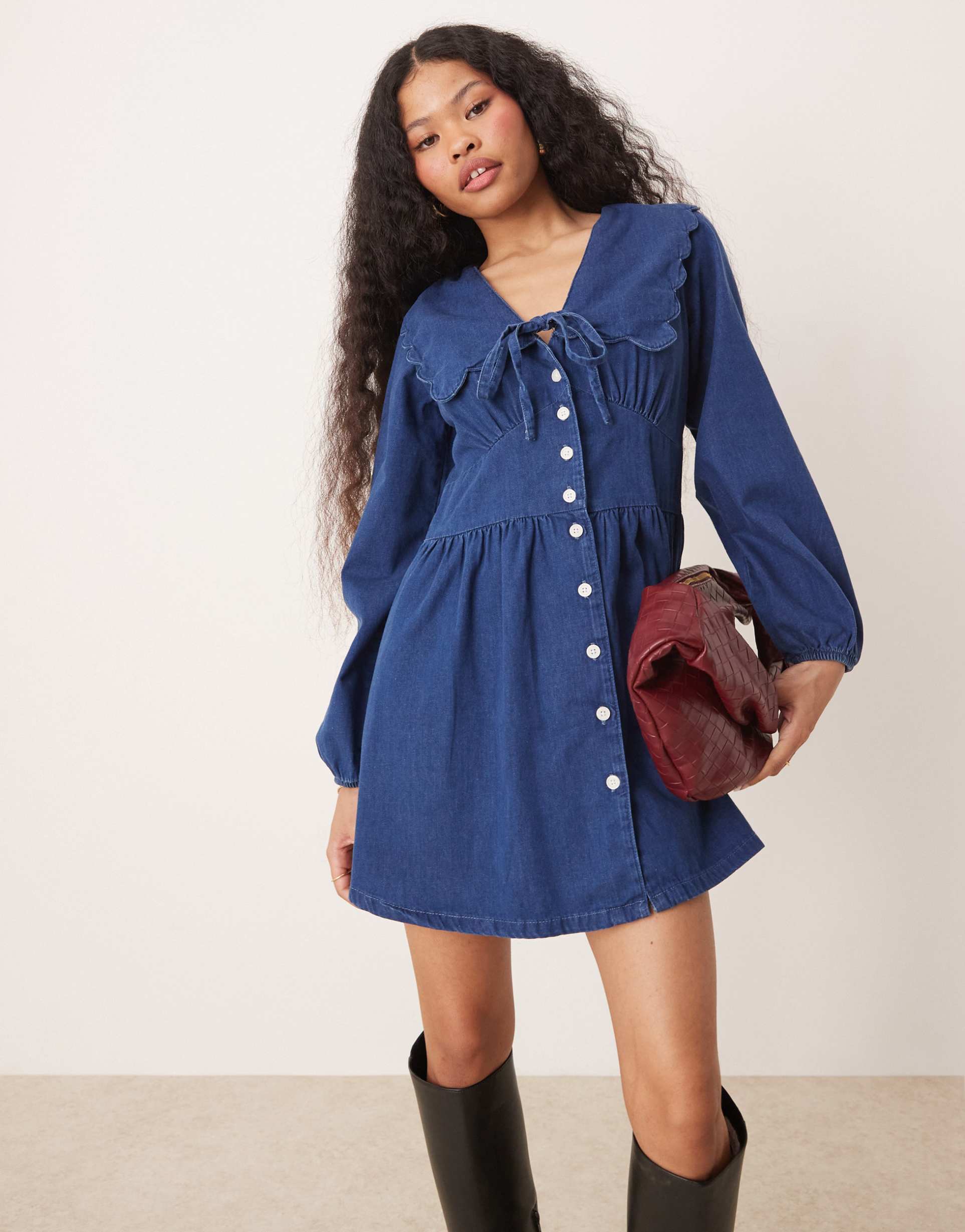 nobody's child petite birdie denim mini dress in light blue