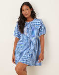 [Nobody's Child Petite] Nobody's Child Petite Blaze collar mini dress in blue gingham 4 Blue Gingham