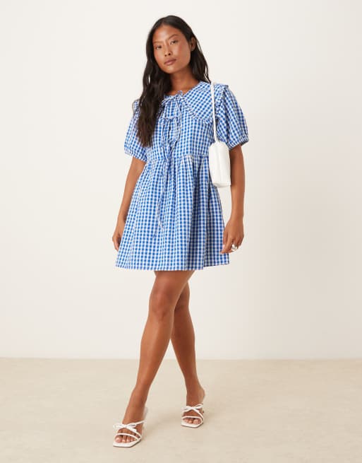 Nobody's Child Petite Blaze collar mini dress in blue gingham, 2 of 4