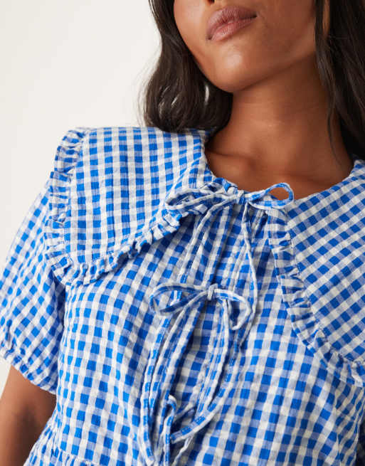 Nobody's Child Petite Blaze collar mini dress in blue gingham, 3 of 4