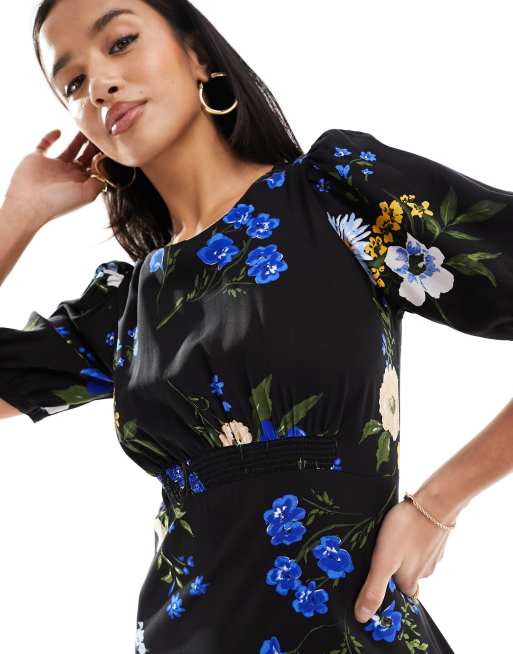 Nobody's Child Petite - Bonnie - Sort midikjole med blomstermønster, 3 af 4