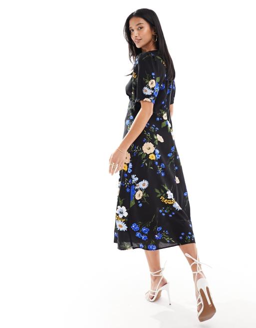 Nobody's Child Petite - Bonnie - Sort midikjole med blomstermønster, 4 af 4