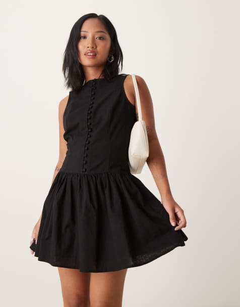 Nobody's Child Petite claudia button front mini dress in black - view 1