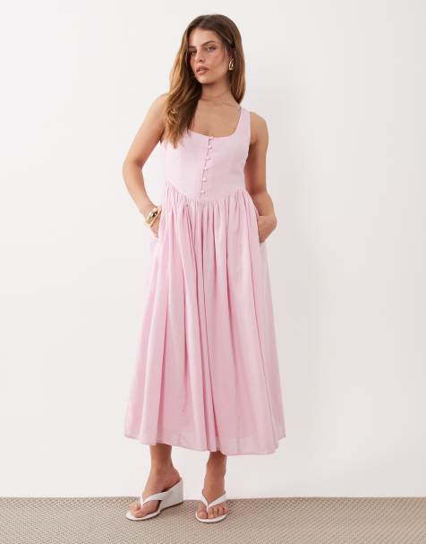 Nobody's Child Petite Cora cotton bodice detail sleeveless midi dress in light pink - view 1