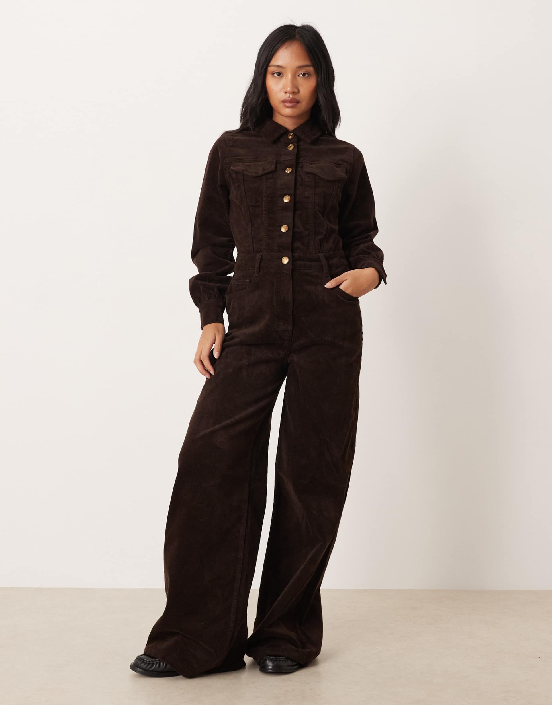 nobody's child petite cord jumpsuit in brown