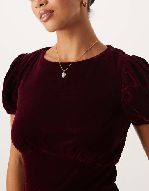 Nobody's Child Petite Cosmo velvet mini dress in burgundy