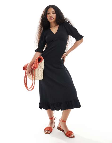 Motel eyelash lace midi dress in black