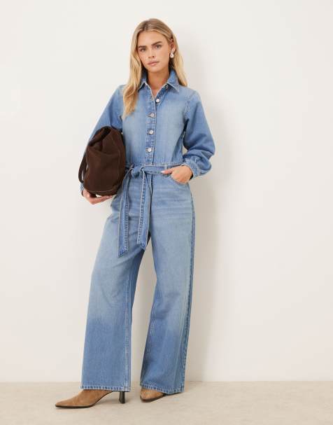 Nobody's Child Petite denim blouson sleeve jumpsuit in blue - view 1