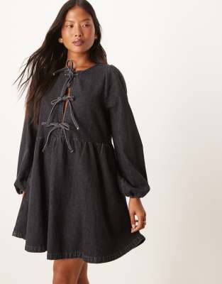 Eden - Robe courte en jean - Délavage moyen-Bleu 34