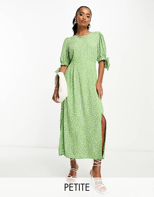 Nobody’s Child Petite - Nobody's Child Petite Esme tie sleeve midi dress in ditsy green floral