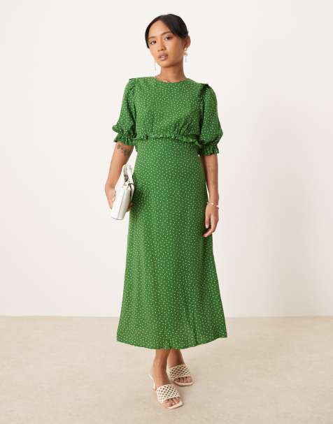 Nobody's Child Petite Felicia ruffle detail midi dress in green spot - view 1