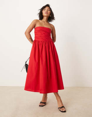 Felicity bandeau drop waist midi dress in red