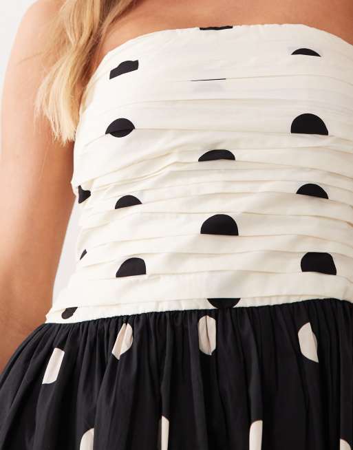 Nobody's Child Petite Felicity cotton strapless midi dress in black and  white polka dots | ASOS