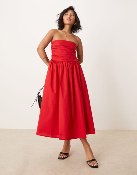Nobody's Child Petite - Felicity - Vestito midi rosso a fascia con vita scesa - view 1