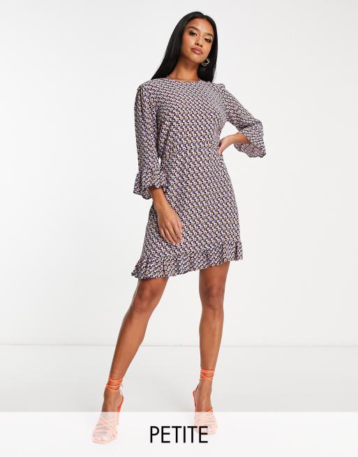 Nobody's Child Petite Fleur frill sleeve mini dress in geometric print