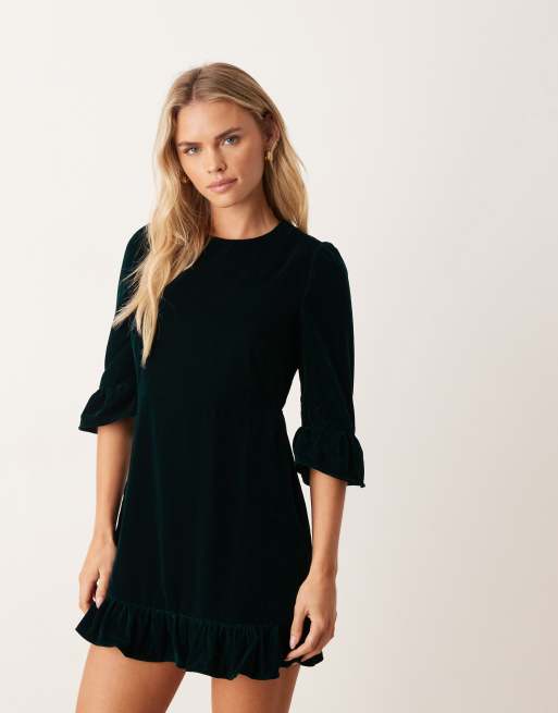 black velvet frill detail mini dress Chantal Bow Velvet Mini Dress: Black Mini Dress for Cocktail Party main image 0