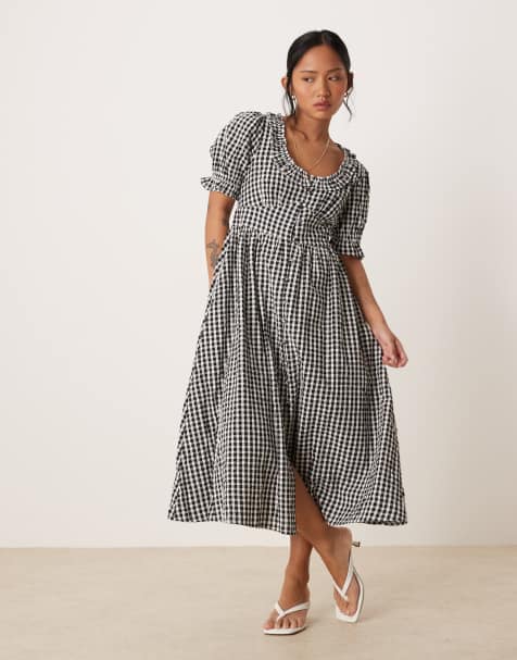 Nobody's Child Petite Flossie frill detail midi dress in black gingham - view 1