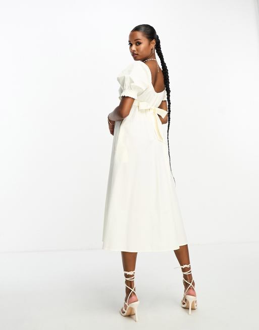 Nobody's Child Petite Ginger babydoll midi dress in cream | ASOS