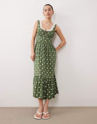 Heather - Robe de bal de promo mi-longue à pois avec décolleté en caur - Vert 38
