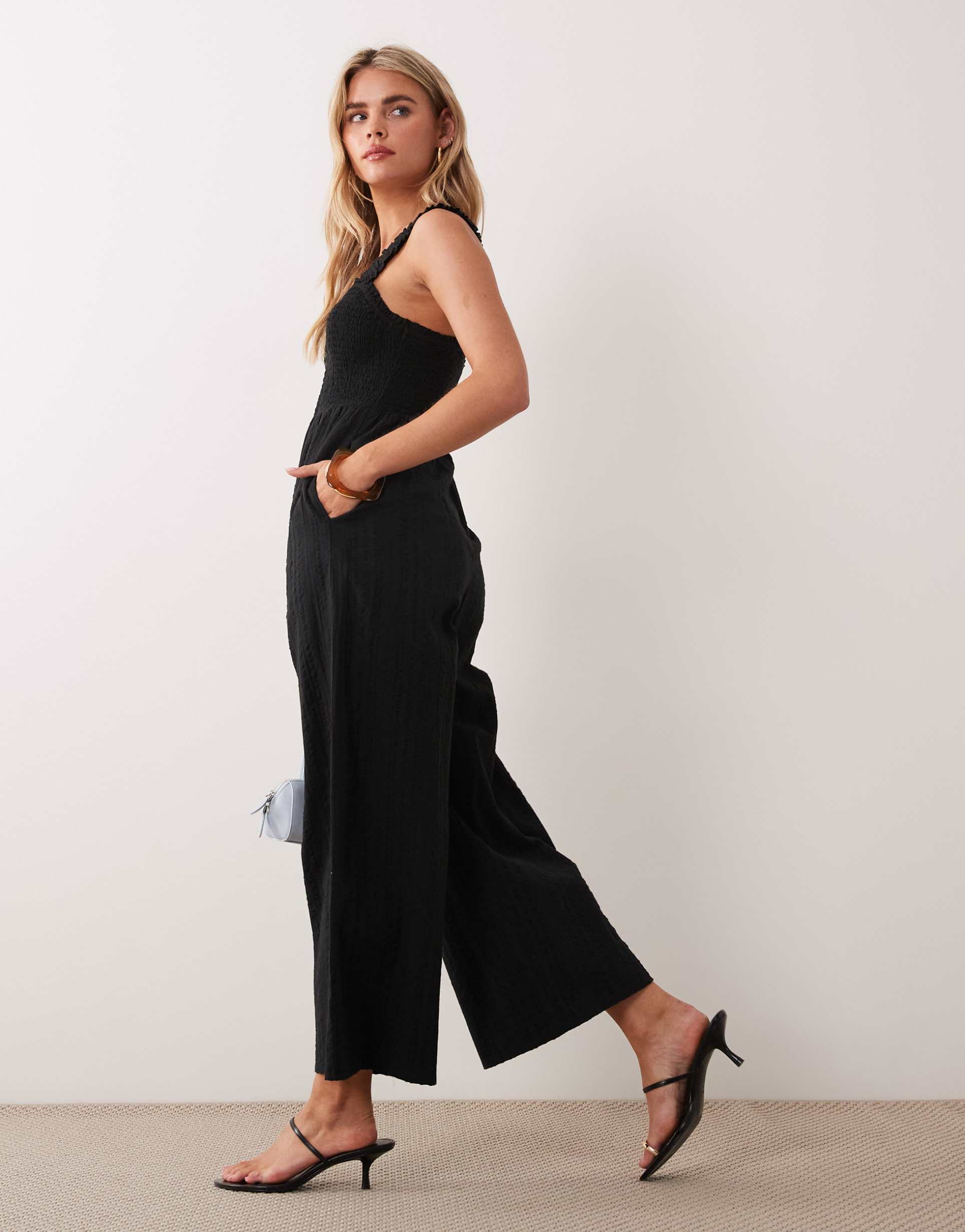 nobody's child petite helena cotton wide leg jumpsuit in black