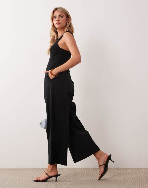 Nobody's Child Petite - Helena - Sort jumpsuit i bomuld med vide ben - view 1