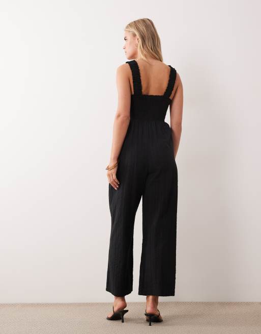 Nobody's Child Petite - Helena - Sort jumpsuit i bomuld med vide ben, 2 af 4