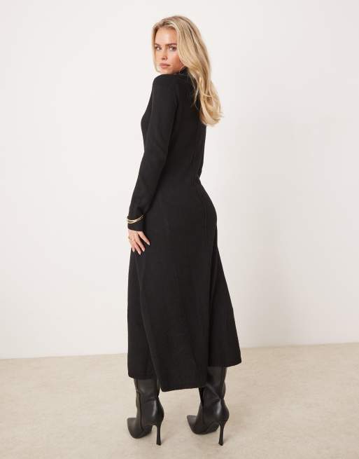 knee length dresses for ladies A-Line Midaxi Dress in Zigzag Pattern in White and Black main image 0