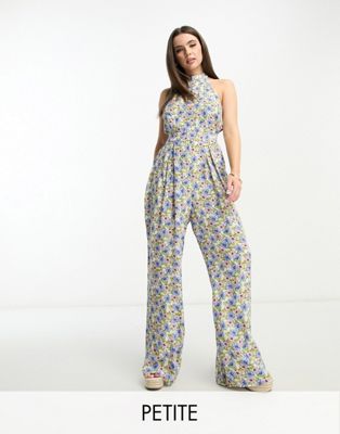 Nobody's Child Petite Hilary high neck jumpsuit in blue floral - ASOS Price Checker