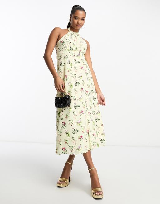 Asos Design Petite Halterneck Pretty Embroidered Floral And Sequin Mesh  Maxi Dress