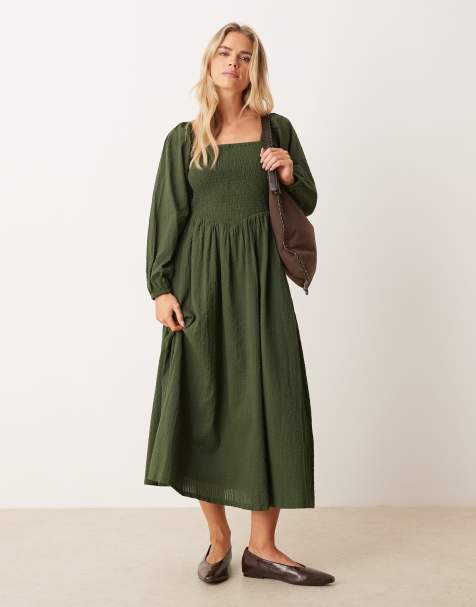 Nobody's Child Petite Imogen long sleeve midi dress in khaki - view 1