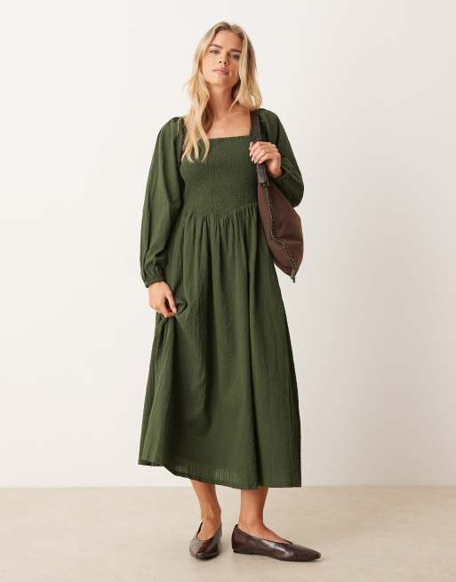 Nobody's Child Petite Imogen long sleeve midi dress in khaki