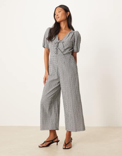 Nobody's Child Petite Indie wide leg jumpsuit in black gingham - view 1