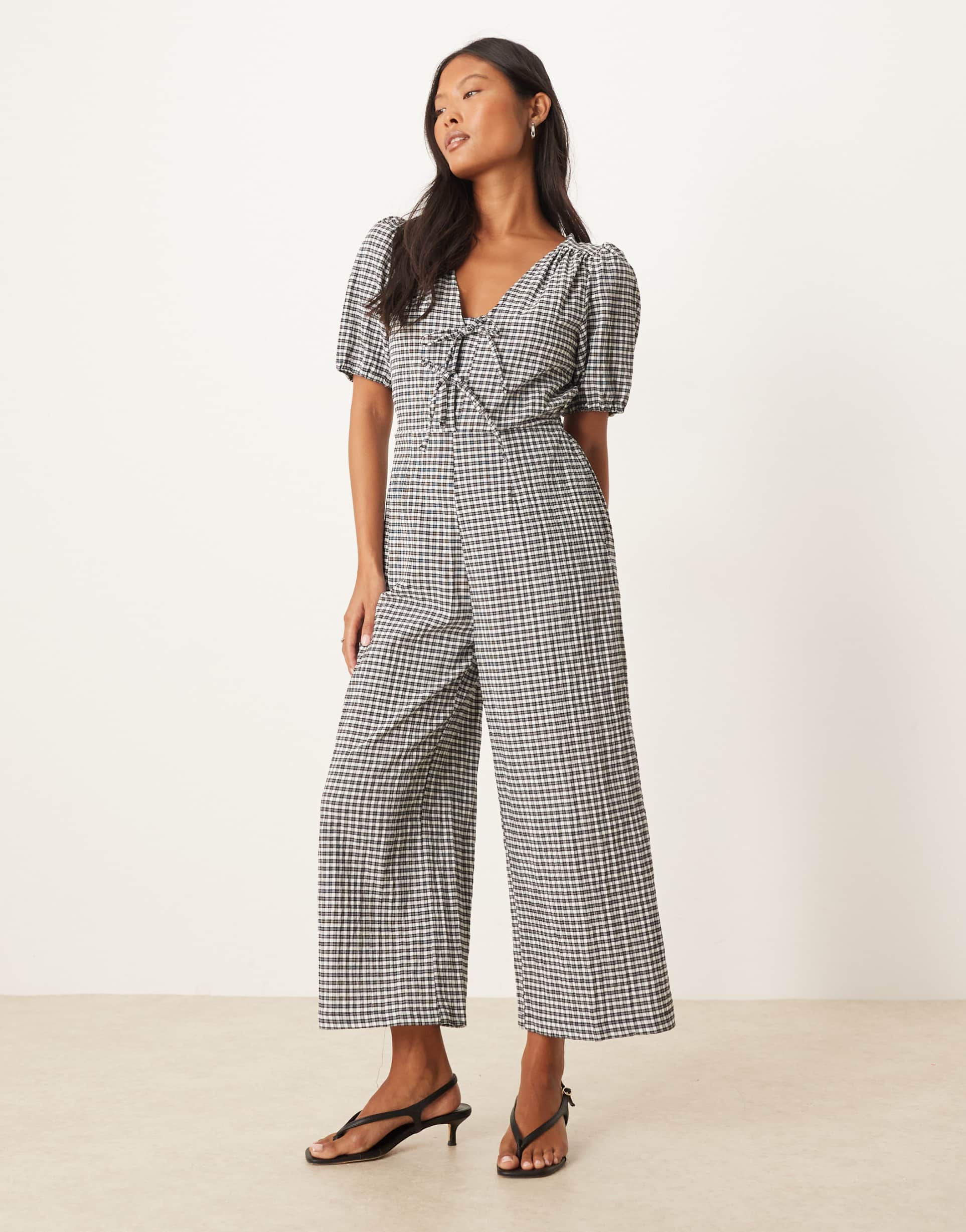 nobody's child petite indie wide leg jumpsuit in black gingham