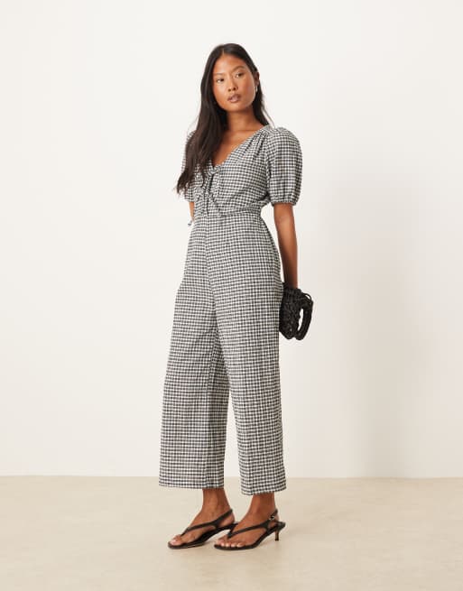 Nobody's Child Petite Indie wide leg jumpsuit in black gingham