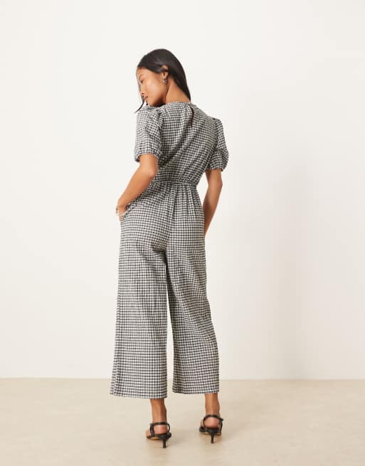 Nobody's Child Petite Indie wide leg jumpsuit in black gingham
