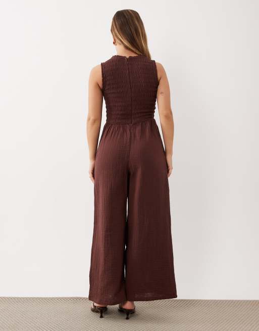 Kissonic Tuta Donna Aperta Sul Retro Senza Maniche - Gamba Larga Marrone X-Small