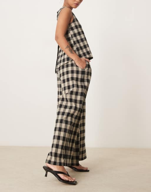 Nobody's Child Petite - Jerrow - Sorte og hvide bukser med vide ben og gingham-tern - Del af sæt, 5 af 5