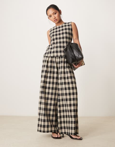 Nobody's Child Petite – Jerrow – Weit geschnittene Hose mit Vichy-Karo in Schwarz-Weiß, Kombiteil - view 1