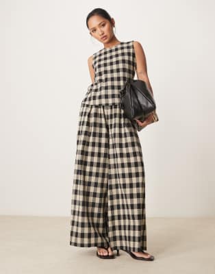 Nobody's Child Petite - Jerrow - Weit geschnittene Hose mit Vichy-Karo in Schwarz-Weiß, Kombiteil