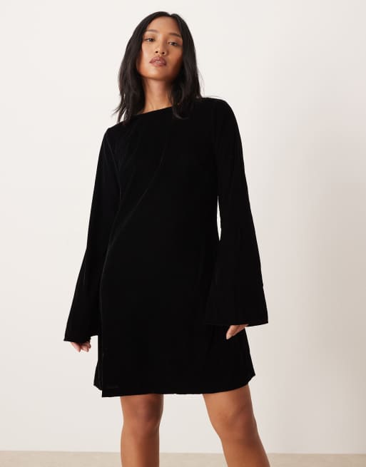 Nobody's Child Petite Jolene velvet tie back mini dress in black