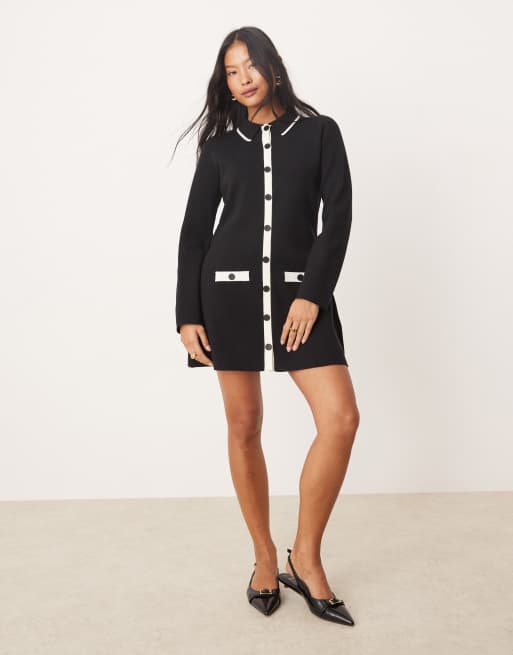 Nobody's Child Petite knitted collar mini shift dress in mono | ASOS