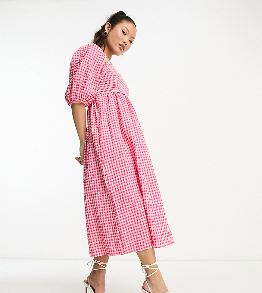 Nobody's Child Petite Kylie midi dress in pink and red gingham