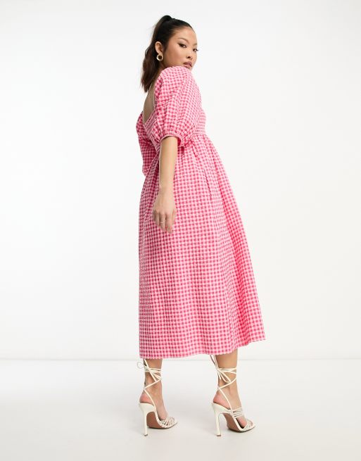 Nobody's Child Petite - Kylie - Pink og rød midikjole med gingham-tern, 3 af 4