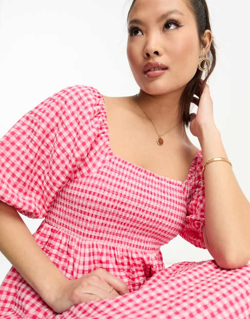 Nobody's Child Petite - Kylie - Pink og rød midikjole med gingham-tern, 4 af 4