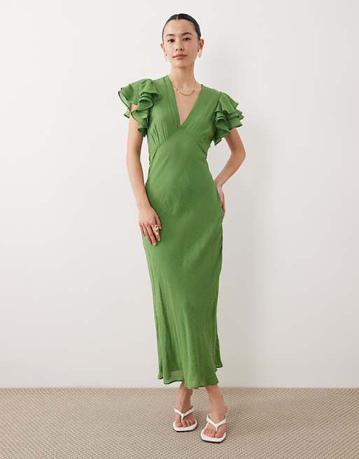 green petite dress Karen Kane Women's Faux Wrap - - Size P/L shell edging PrettyLittleThing Women's Petite Slinky Twist