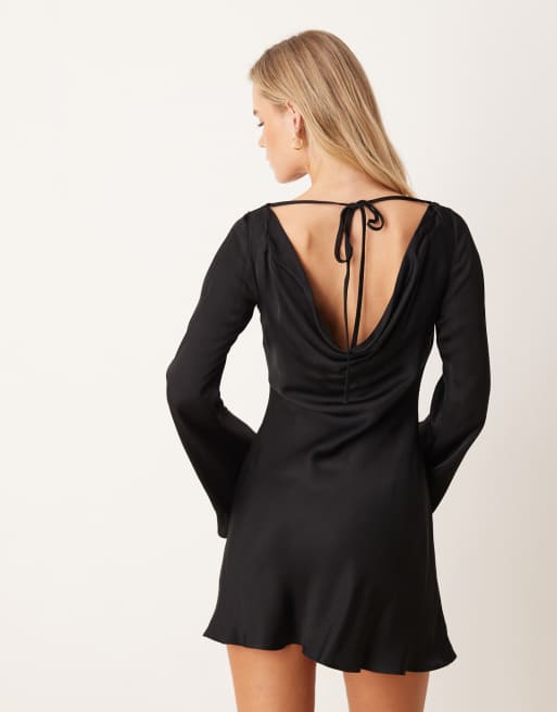 Nobody's Child Petite Leighton satin cowl neck mini dress in black | ASOS