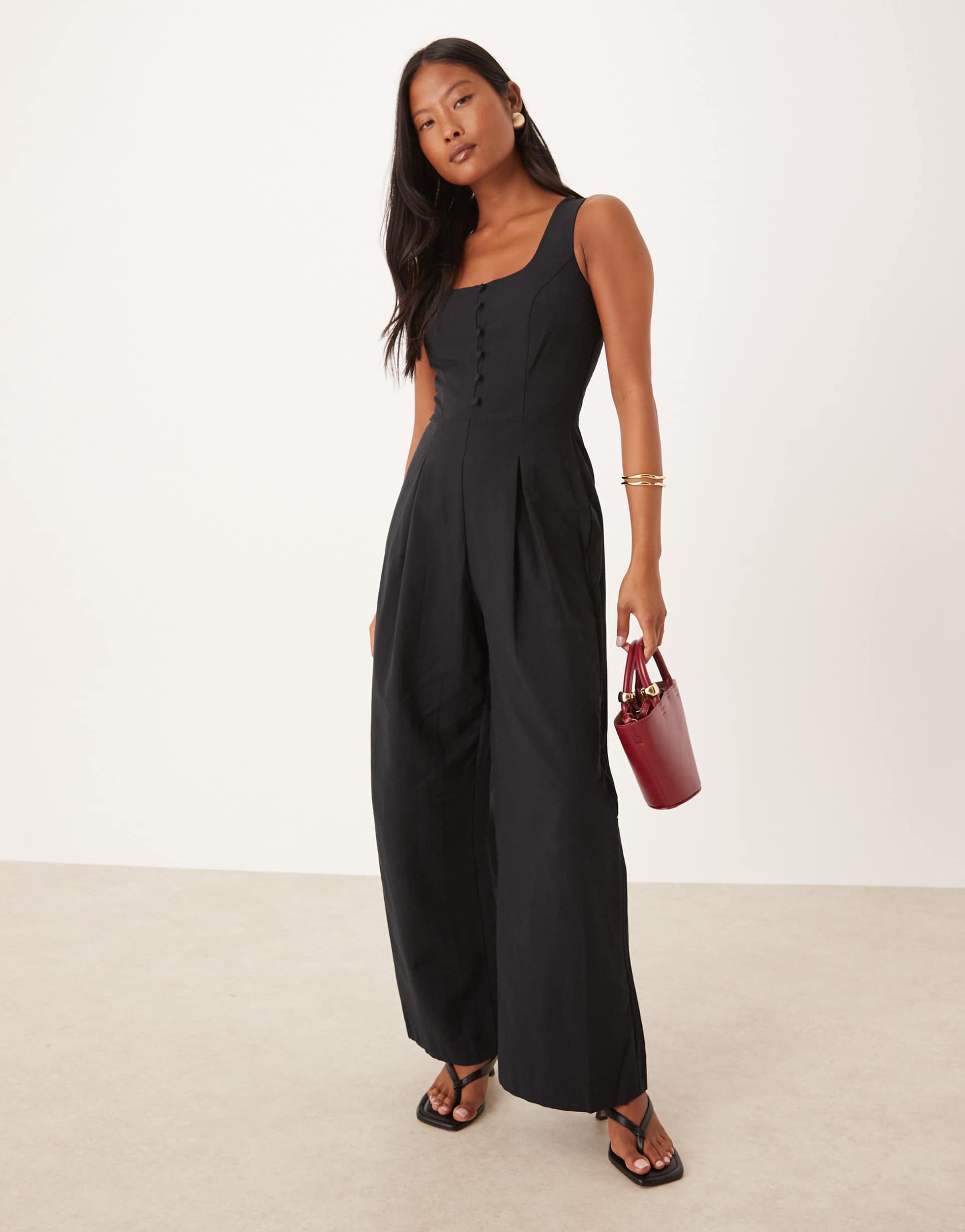 nobody's child petite leona square neck jumpsuit in black