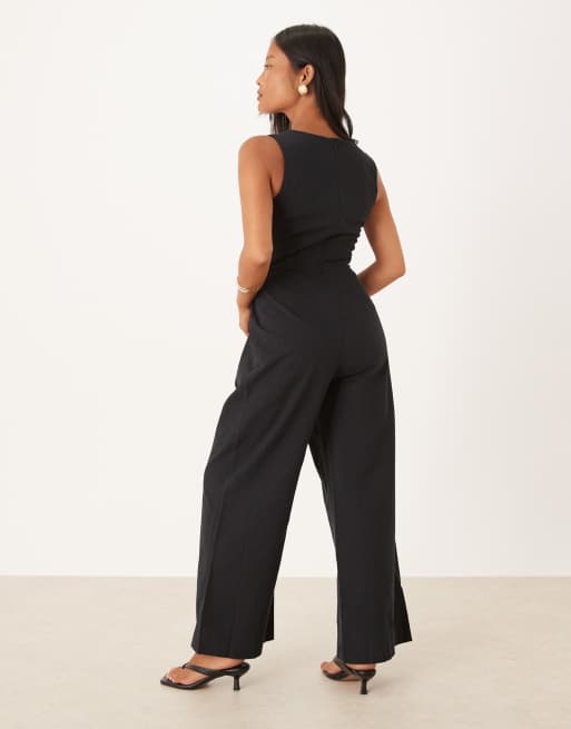 Nobody's Child Petite leona square neck jumpsuit in black, 4 of 4
