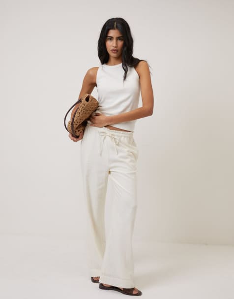 Nobody's Child Petite linen-blend straight leg trousers in cream - CREAM - view 1
