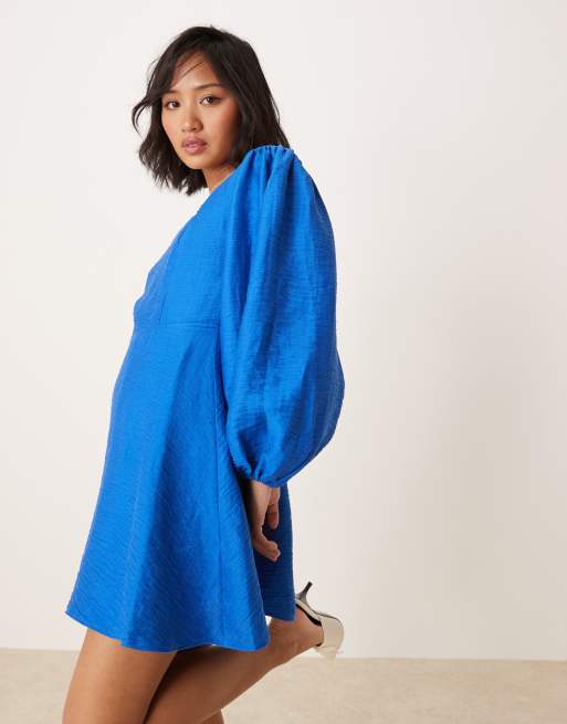 Nobody's Child Petite Loredana balloon sleeve a-line mini dress in blue